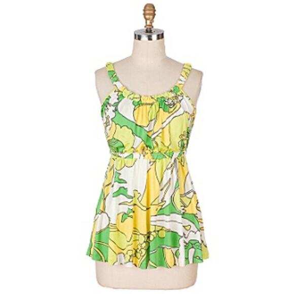 Tibi Yellow Green Floral Tropical Print Knit Cami Tank Top Blouse - Picture 1 of 10